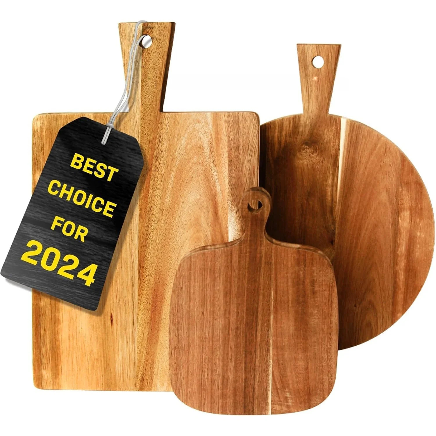 Acacia Wood Cutting Board Set of 3 with Handles – Round, Rectangular & Paddle Charcuterie Board... | Walmart (US)