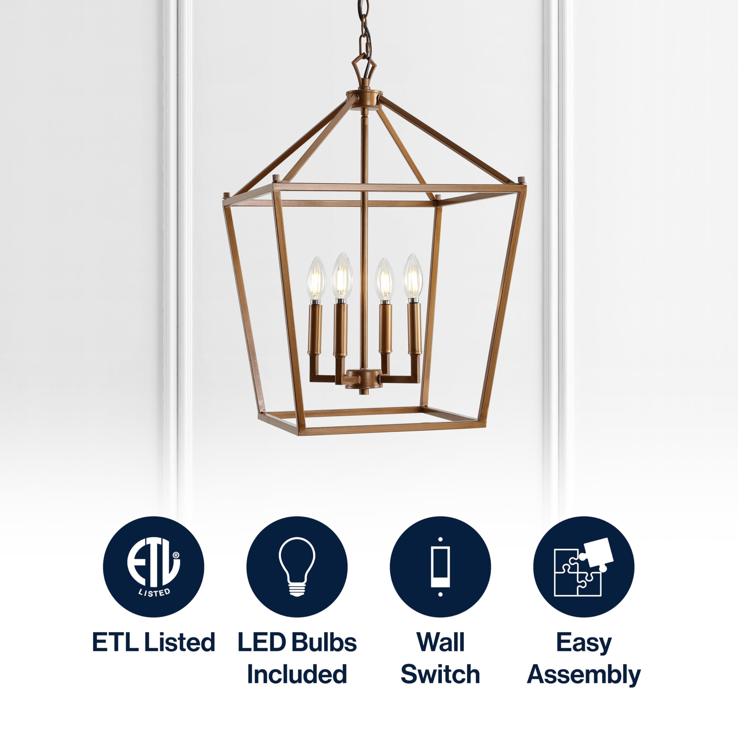 JONATHAN Y JYL7437B 16" Farmhouse Lantern Chandelier, 4-Light Industrial Metal Cage Pendant Light... | Amazon (US)