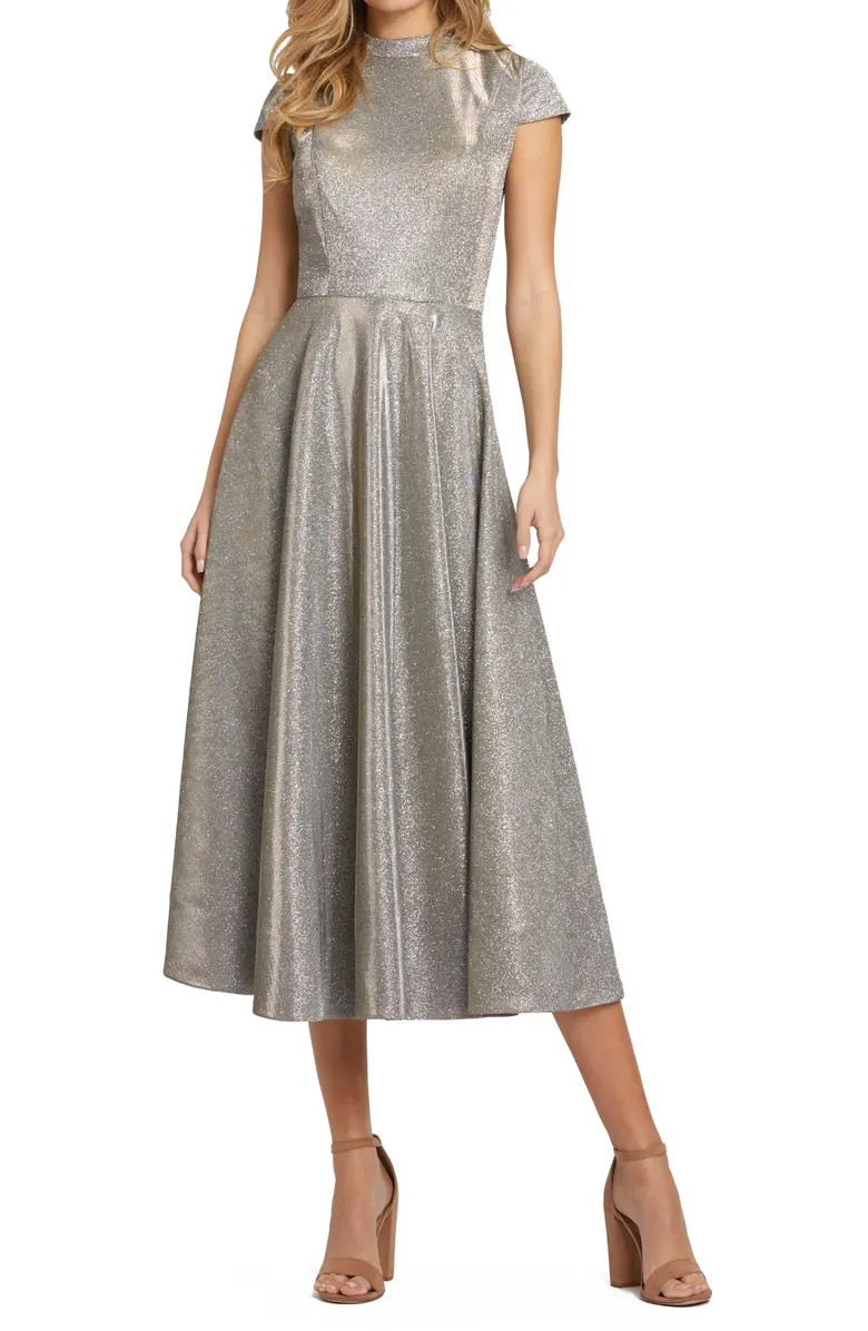 Sparkle Pleated Cap Sleeve Midi Fit & Flare Dress | Nordstrom