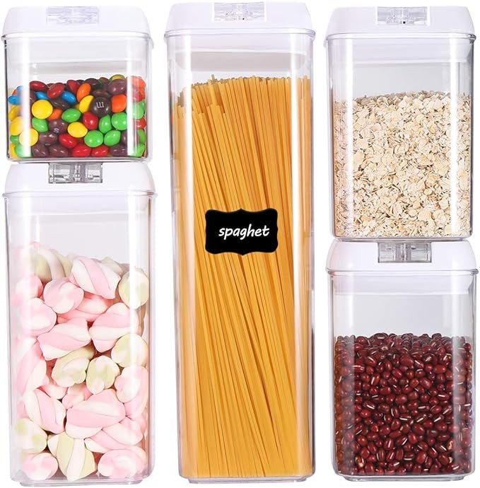 TONGLUBAO Airtight Food Storage Containers, 5 Pieces Plastic Cereal Containers with Easy Lock Lid... | Amazon (US)