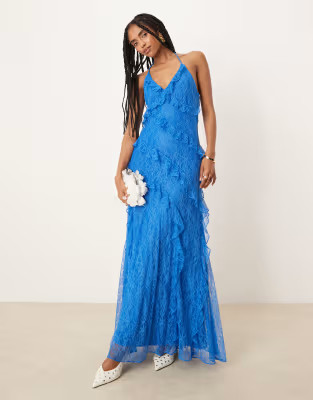 Forever New lace ruffle maxi dress in cobalt | ASOS (Global)
