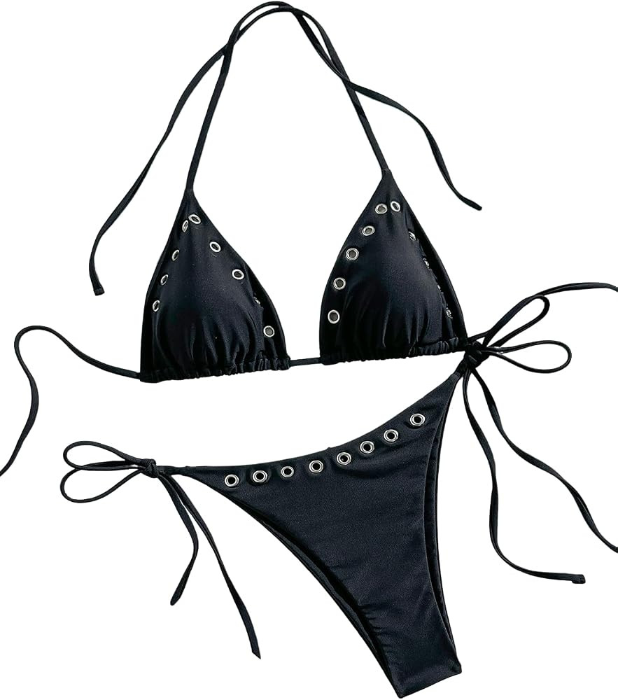 SEGT Conjunto de bikini Y2K de 2 piezas para mujer, con ojales, tanga y tanga de corte alto, tri\... | Amazon (US)