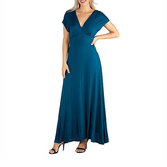24/7 Comfort Apparel Short Sleeve V Neck Maxi Dress | JCPenney