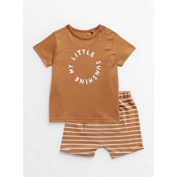 Buy Tan Slogan T-Shirt & Shorts 6-9 months | Outfits and sets | Tu | Tu Clothing