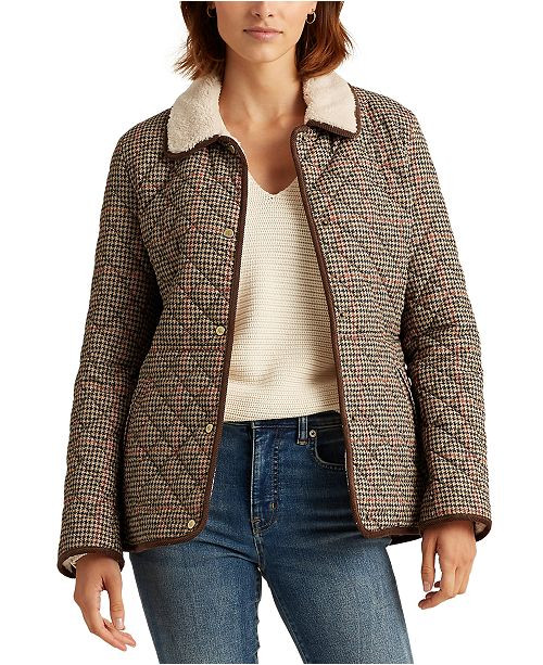 Houndstooth Corduroy-Trim Quilted Coat | Macys (US)