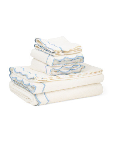 6pc Double Scalloped Embroidery Towels Bundle | Cotton | Marshalls