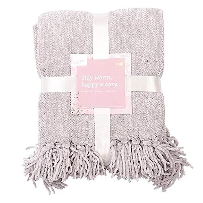 FabFitFun Summer & Rose Charlie Throw Blanket, Ultra Soft for Home Decor (Light Gray) | Amazon (US)
