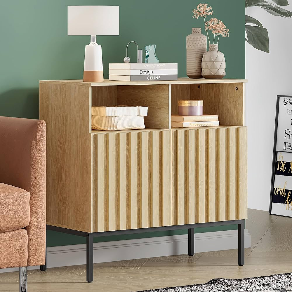 Yechen Fluted Storage Cabinet Sideboard Buffet Accent, Modern Credenza Console Table for Living R... | Amazon (US)