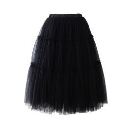 Amore Tulle Midi Skirt in Black | Chicwish