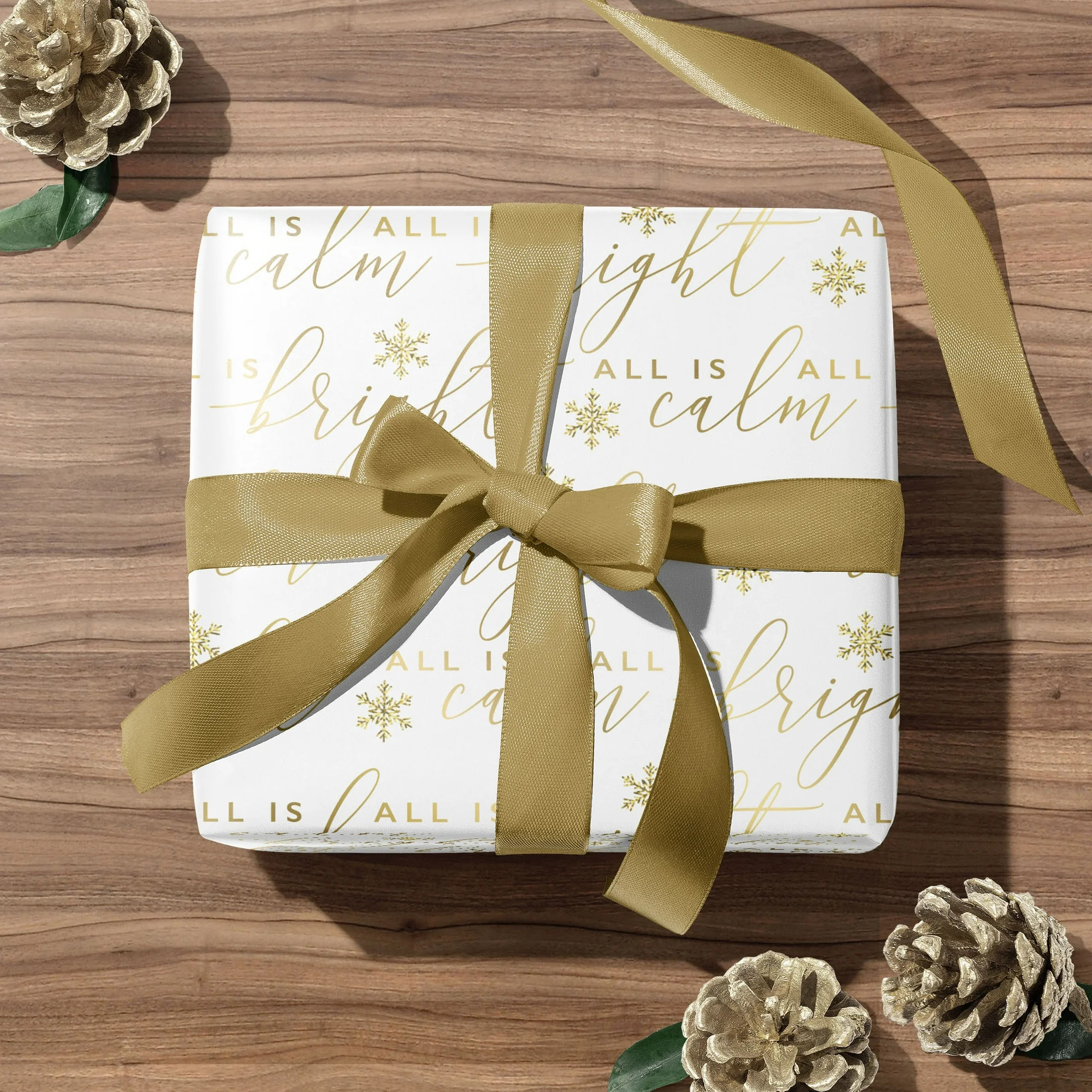 Gold and White All Is Calm Premium Heavyweight Christmas Wrapping Paper, 25 sq ft, by My Texas Ho... | Walmart (US)