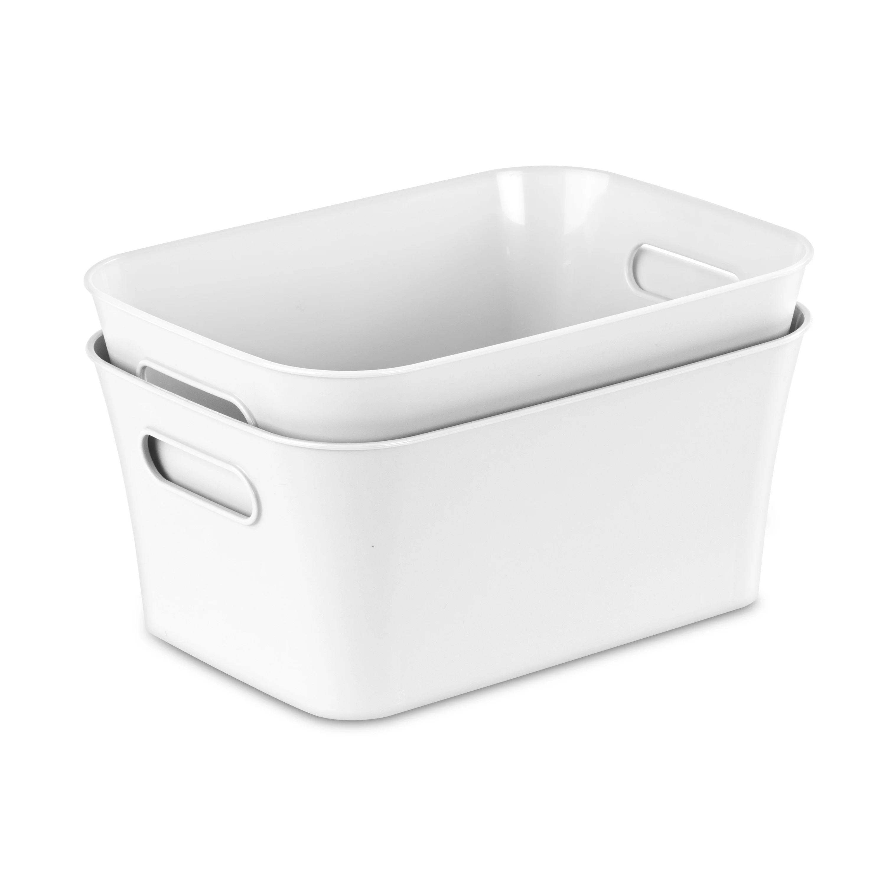 Mainstays Small White 2-Pack Plastic Storage Bins, 9.5 in x 6.8 in x 4.3 in | Walmart (US)