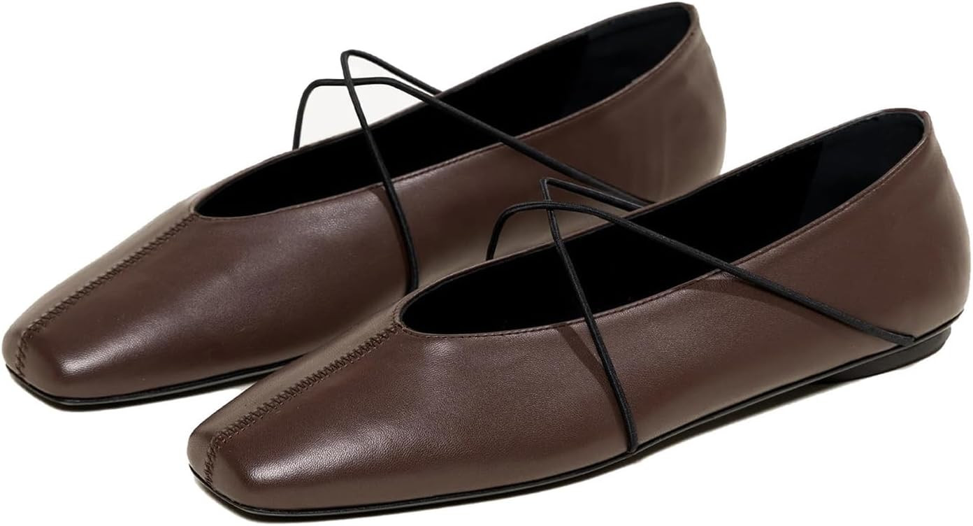 Women’s Square Toe Ballet Flats Criss Cross Strap Mary Jane Shoes Slip On Comfortable Flats for Office Work Casual Wear | Amazon (US)