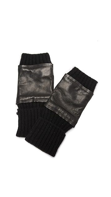 Fingerless Knit & Leather Gloves | Shopbop
