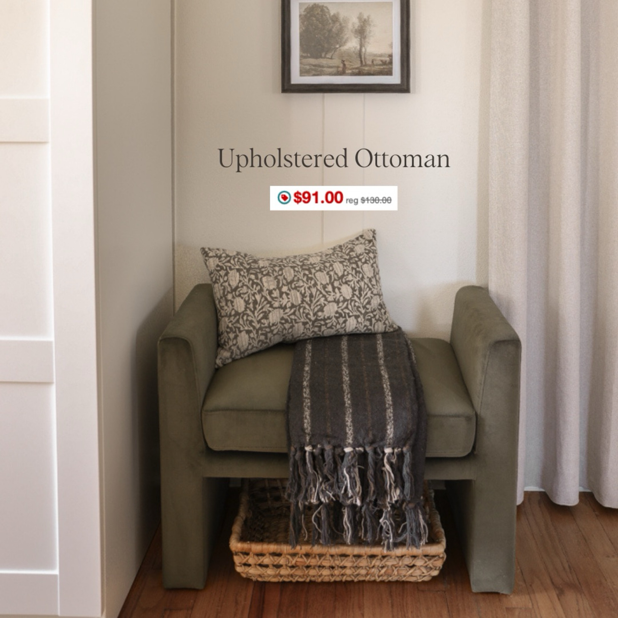 Upholstered ottoman from our entryway — available in multiple fabric colors!

#LTKSaleAlert #LTKHome #LTKSummerSales