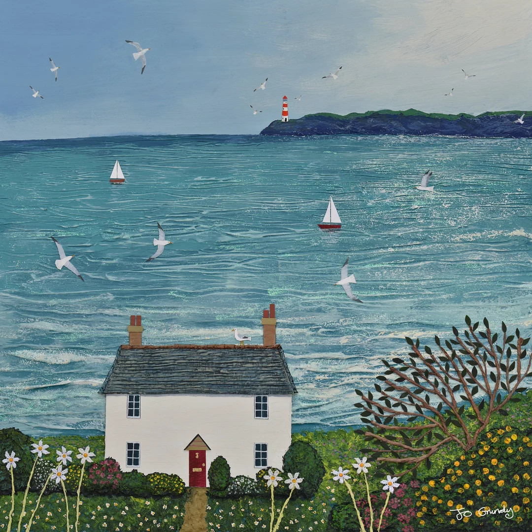 Canvas Print of a Sea Scene With Cottage From a Mixed Media Original 'ocean View' by Jo Grundy - ... | Etsy (US)