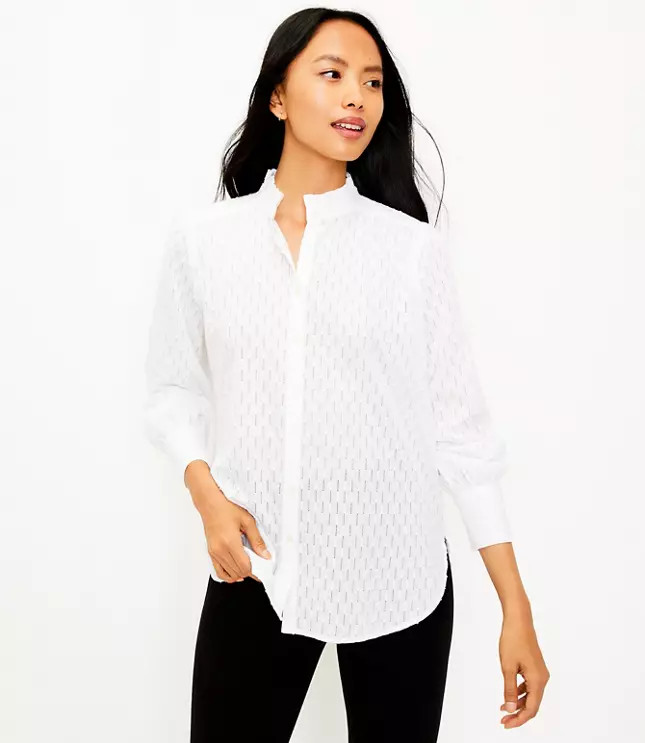 Dobby Ruffle Collar Tunic Shirt | LOFT