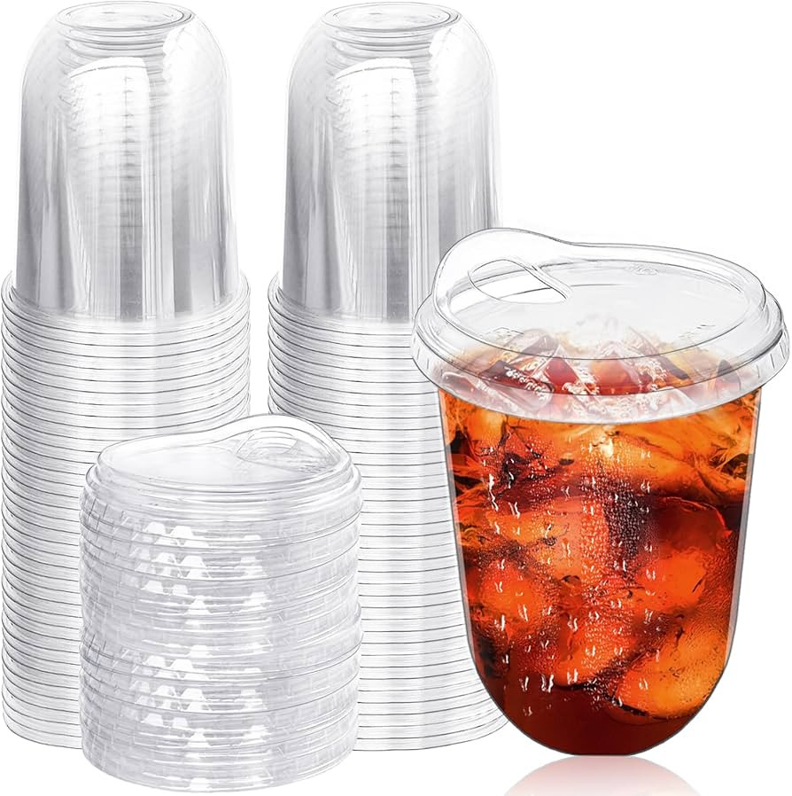 Alaeseje 50 Pack Clear Plastic Cups with Strawless Sip Lids,16 oz Iced Coffee Cups with Lids,Disp... | Amazon (US)