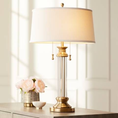 Vienna Full Spectrum Rolland 30" Brass and Glass Column Table Lamp - #9H213 | Lamps Plus | Lamps Plus