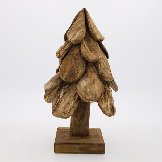 Brown Teak Wood Christmas Tree Ornament 40x20cm | TK Maxx