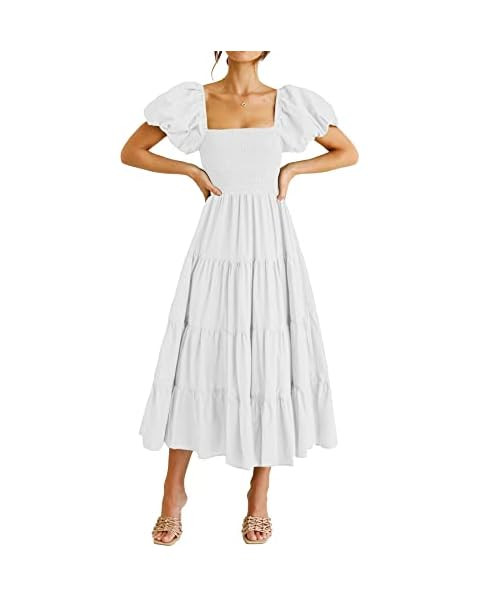 UIMLK Women's Puff Sleeve Smocked Gingham Off The Shoulder Back Bow Tie Flowy Cottagecore Bohemia... | Amazon (US)