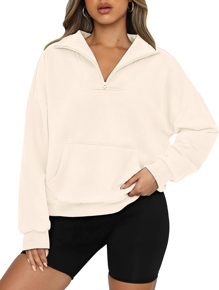 PRETTYGARDEN Womens Quarter Zip Long Sleeve Cropped Sweatshirt 2024 Fall Winter Casual V Neck Pul... | Amazon (US)