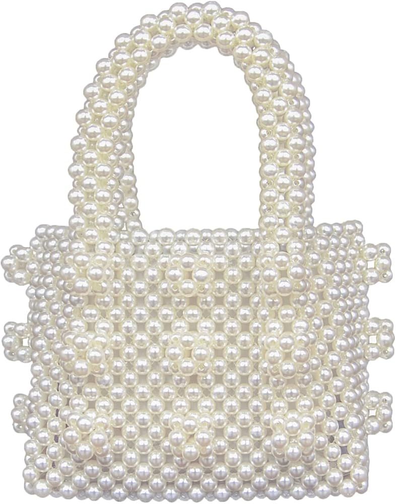 Miuco Womens Beaded Handbags Handmade Weave Crystal Pearl Mini Bags Wedding clutch | Amazon (US)