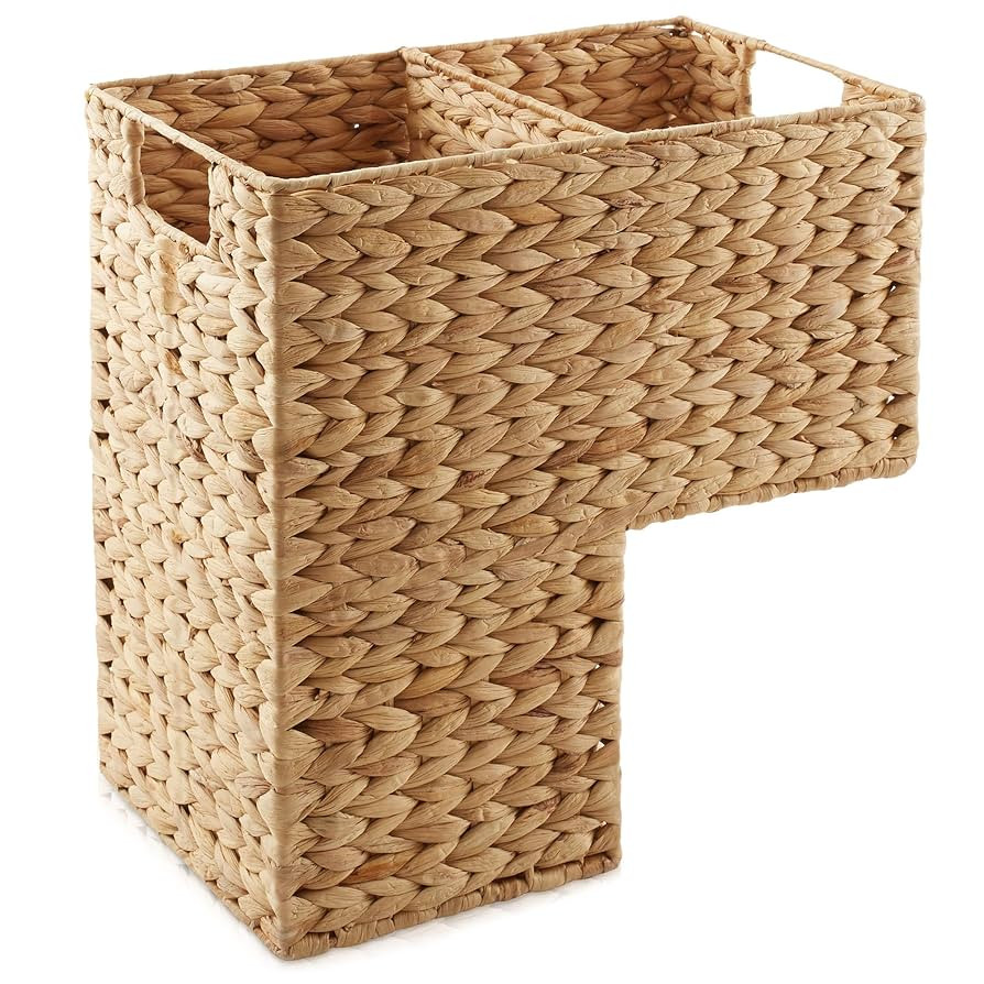 Casafield Stair Step Basket with Handles, Natural - Woven Water Hyacinth Staircase Basket Storage... | Amazon (US)