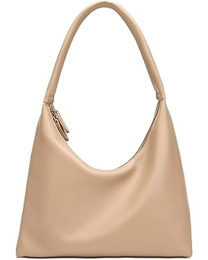 Soft Leather Shoulder Hobo Bag for Women, Double Zippers, Faux Leather | Amazon (US)