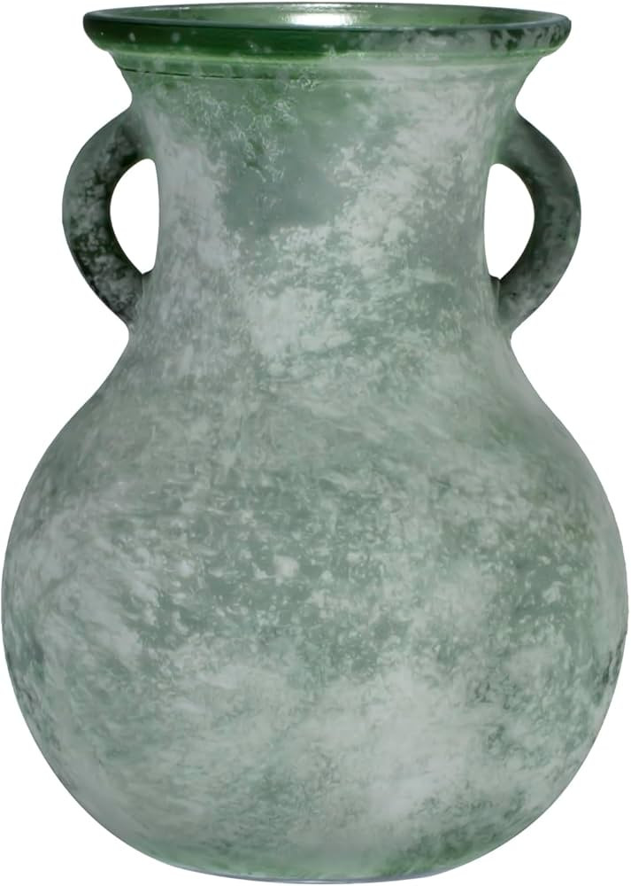 7.9in Green Glass Vintage Vase, Art Deco Double Eared Antique Marble Texture Vase | Amazon (US)