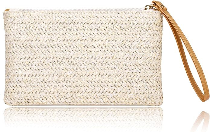 COOKOOKY Womens Straw Clutch Bag Bohemian Summer Beach Straw Purse Zipper Wristlet Wallets for Wo... | Amazon (US)