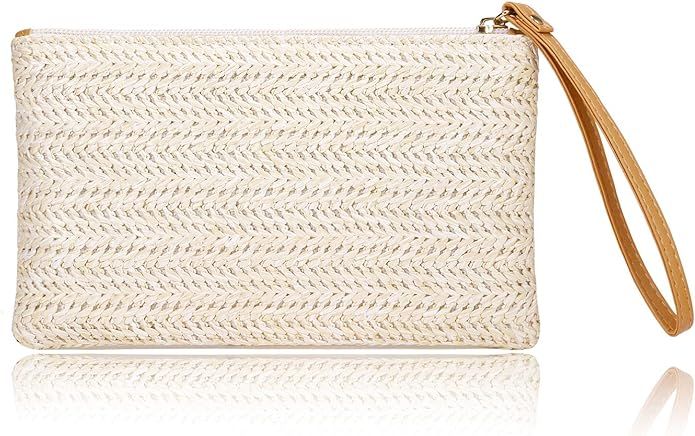 COOKOOKY Womens Straw Clutch Bag Bohemian Summer Beach Straw Purse Zipper Wristlet Wallets for Wo... | Amazon (US)