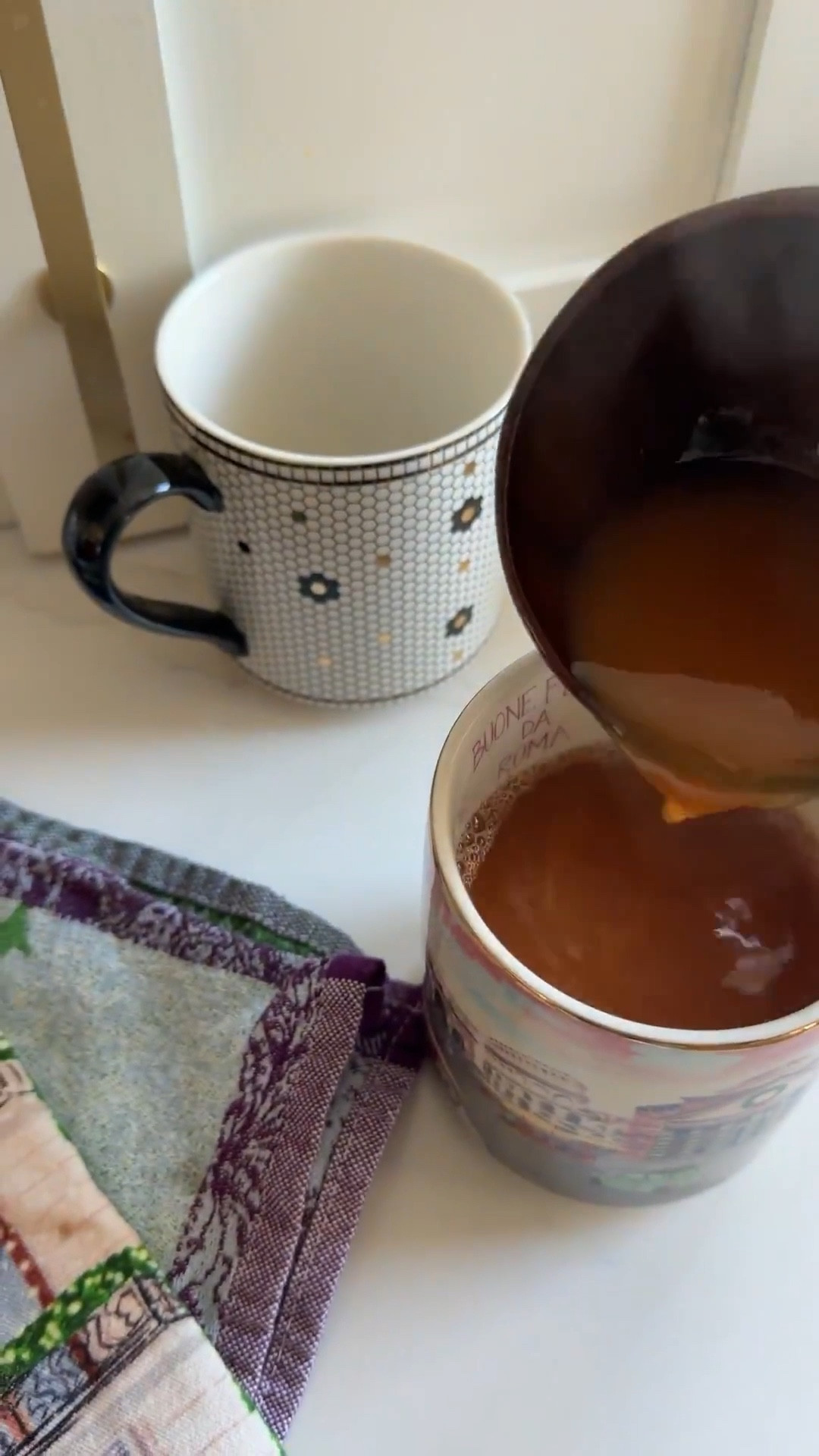 Wassail Recipe
8 cups apple cider
2 cups orange juice
1/3 cup lemon juice
4 cinnamon sticks
1/2 tsp ground cloves 
1/4 tsp ground ginger 
1/4 tsp ground nutmeg 
1 Tablespoon light brown sugar 
Mix ingredients and allow to simmer for 30-45 minutes.
Before serving, I like to add red hots to taste and stir until melted (about a 1/4 cup) 
Ladle into mugs and toast to good health 

Comment SHOP below to receive a DM with the link to this post on my LTK ⬇ https://liketk.it/5FfZN #ltkstorytime #ltkseasonal #ltkholiday