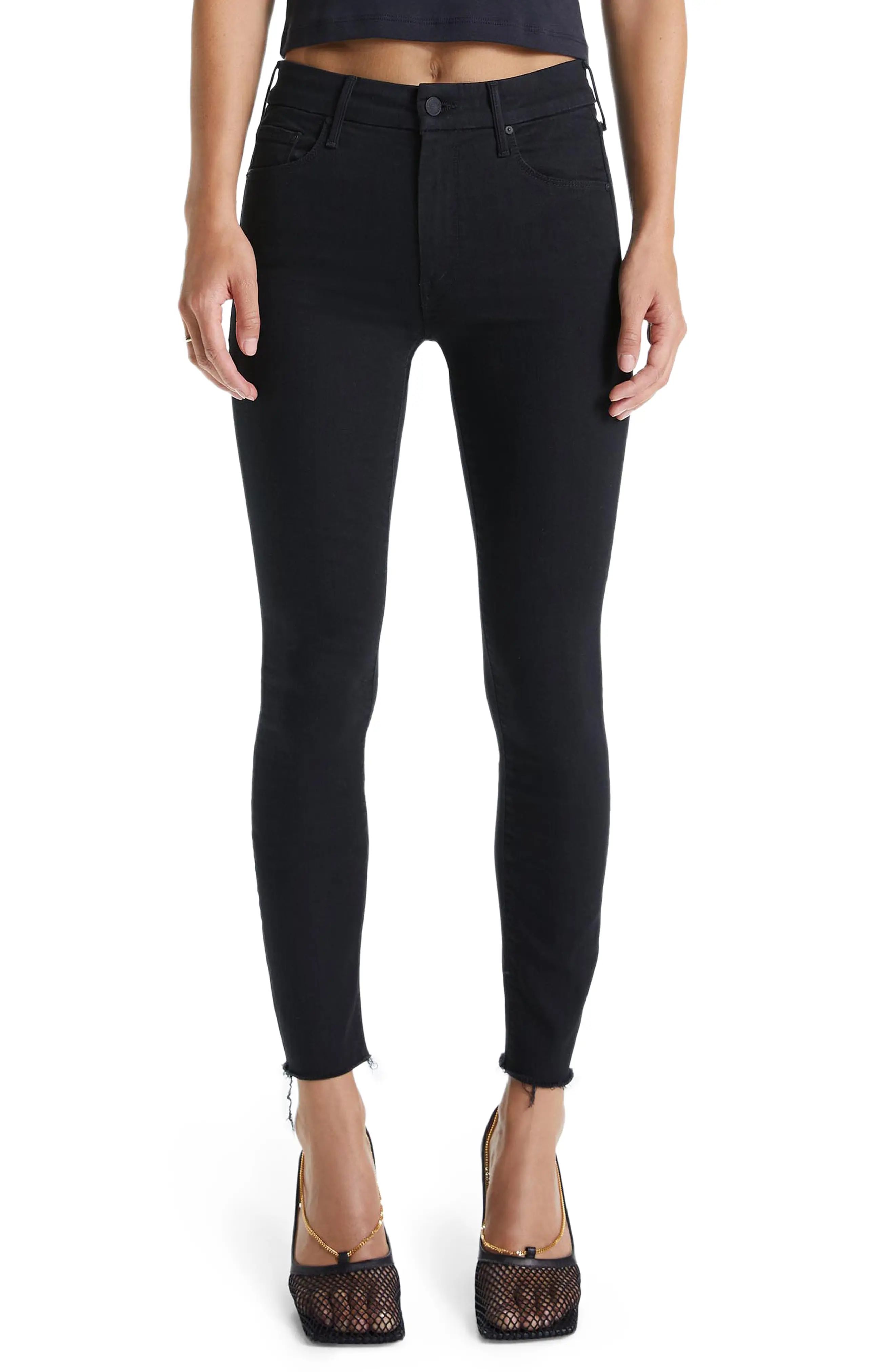 Women's Mother 'The Looker' Frayed Ankle Skinny Jeans, Size 27 - Black | Nordstrom