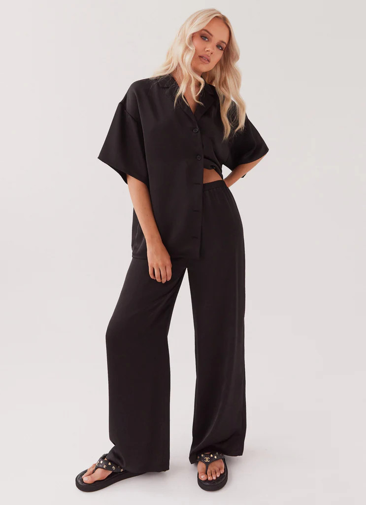 Palm Cove Satin Pants - Black | Peppermayo (Global)