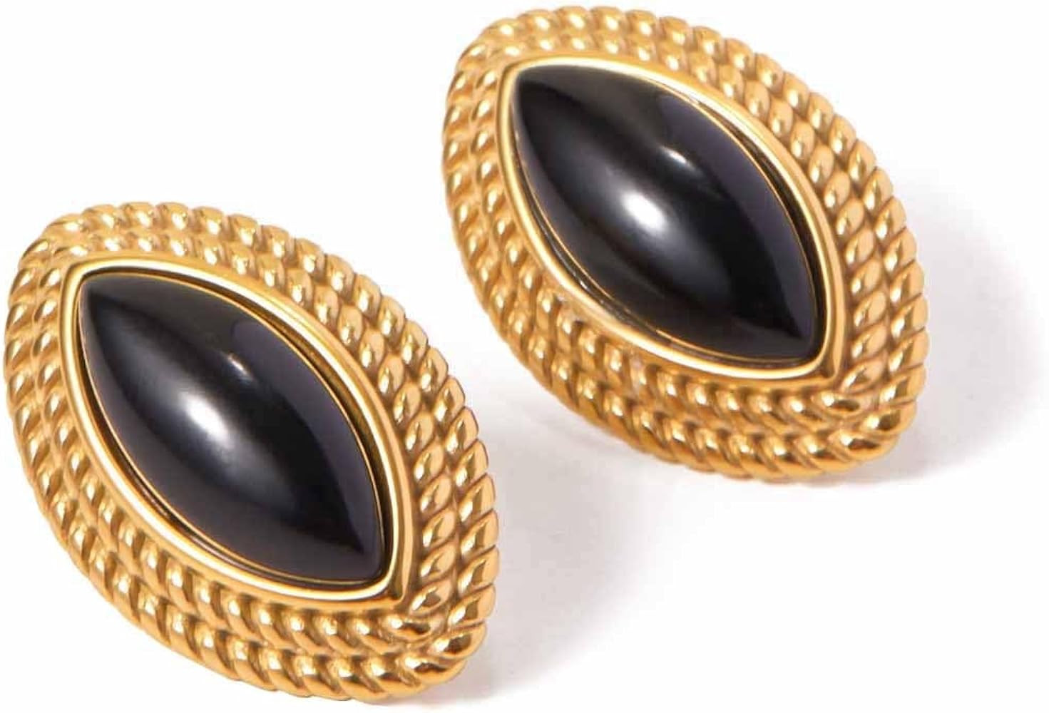 Gold Chunky Statement Earrings for Women， Black onyx Vintage Earrings | Amazon (US)