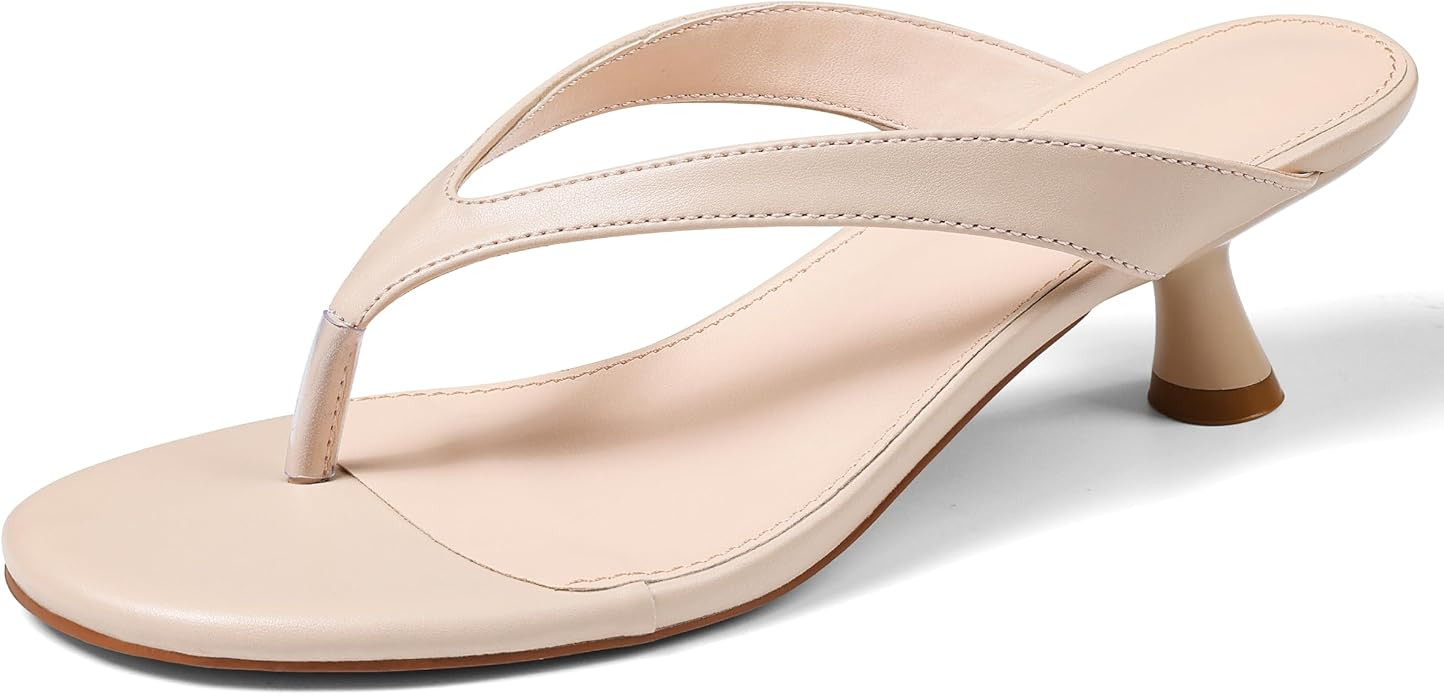 Womens Kitten Heel Sandals Round Open Toe Flip Flop Heels One Strap Slides Short Heeled Sandals f... | Amazon (US)