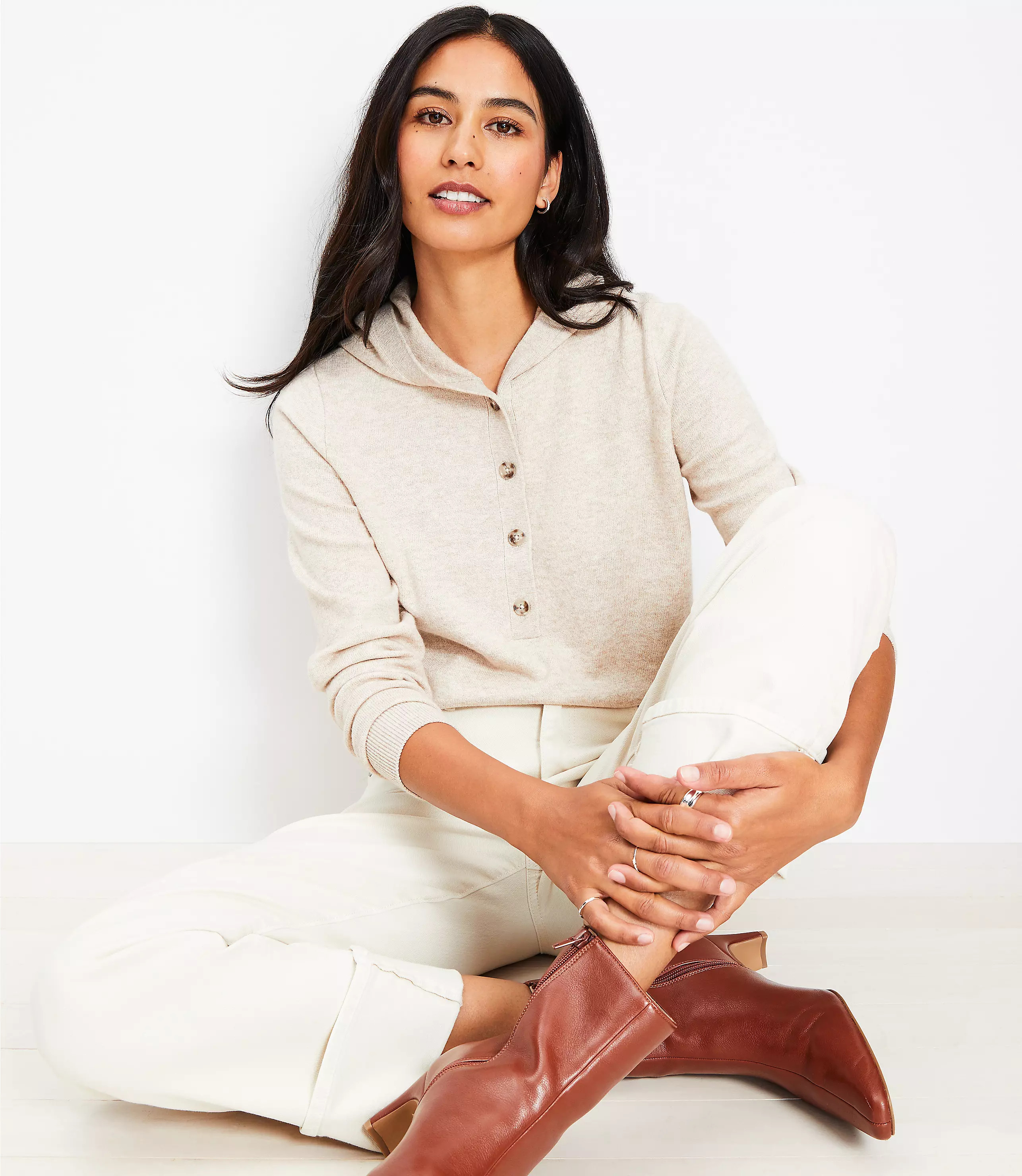 Henley Hoodie Sweater | LOFT