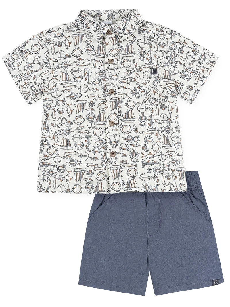 Modern Moments by Gerber Baby and Toddler Boy Button Front Shirt and Short Set, 2-Piece, Sizes 0/... | Walmart (US)