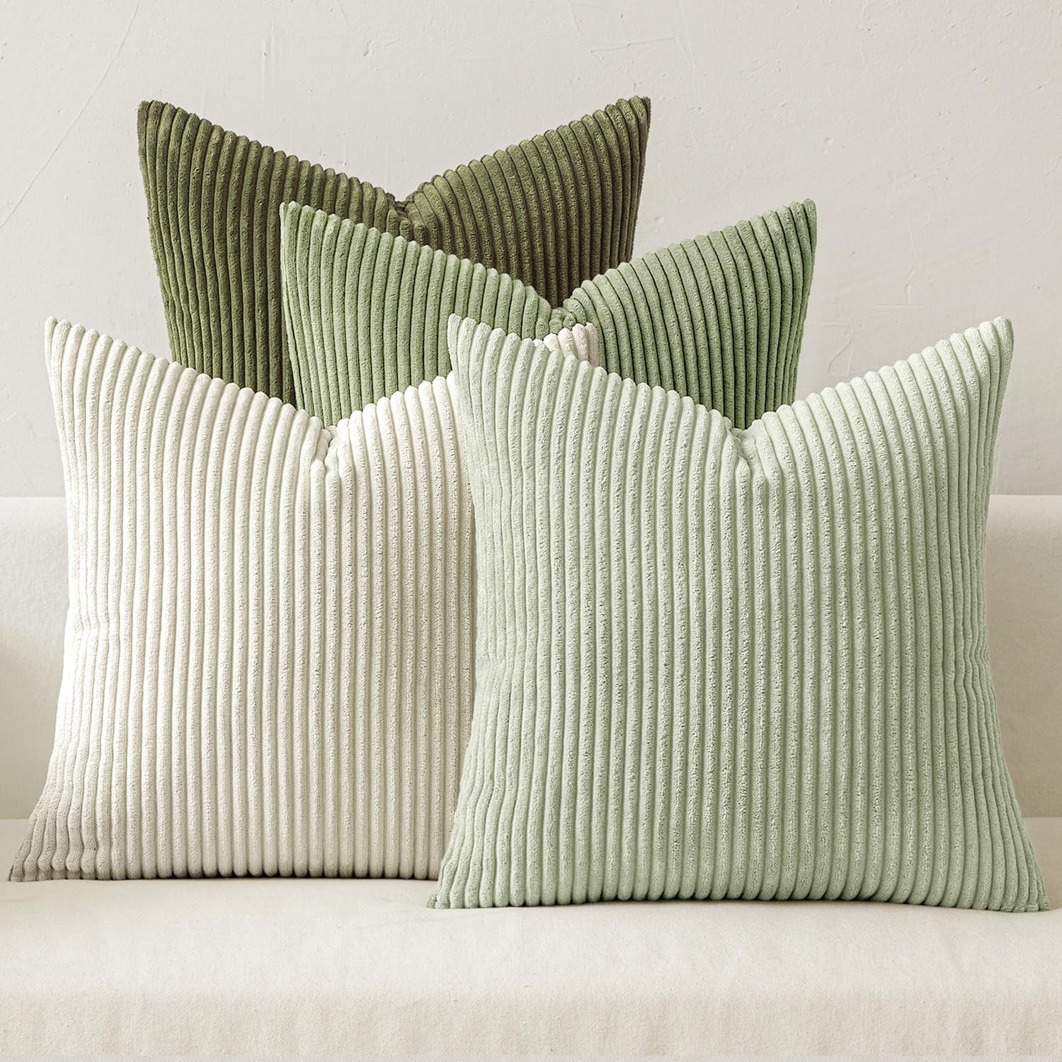 MIULEE Soft Corduroy Decorative Throw Pillow Covers Light Green 18x18 | Amazon (US)