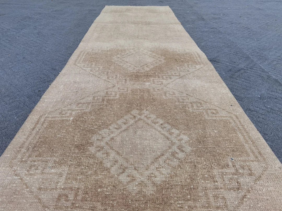 2.8' X 12.6' Neutral Handmade Rug, Vintage Oushak Rug, Neutral Runner Rug, Muted Runner Rug, Fade... | Etsy (US)