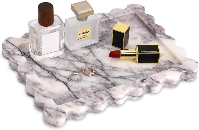 Scalloped Marble Decorative Tray,Luxury Natural Stone Bathroom Vanity Tray, Dresser Top Perfume C... | Amazon (CA)