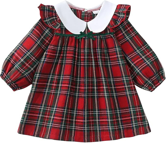 Kucnuzki Baby Girl Clothes Ruffle Long Sleeve Casual Plaid Dress Fall Winter Toddler Girls Dresse... | Amazon (US)