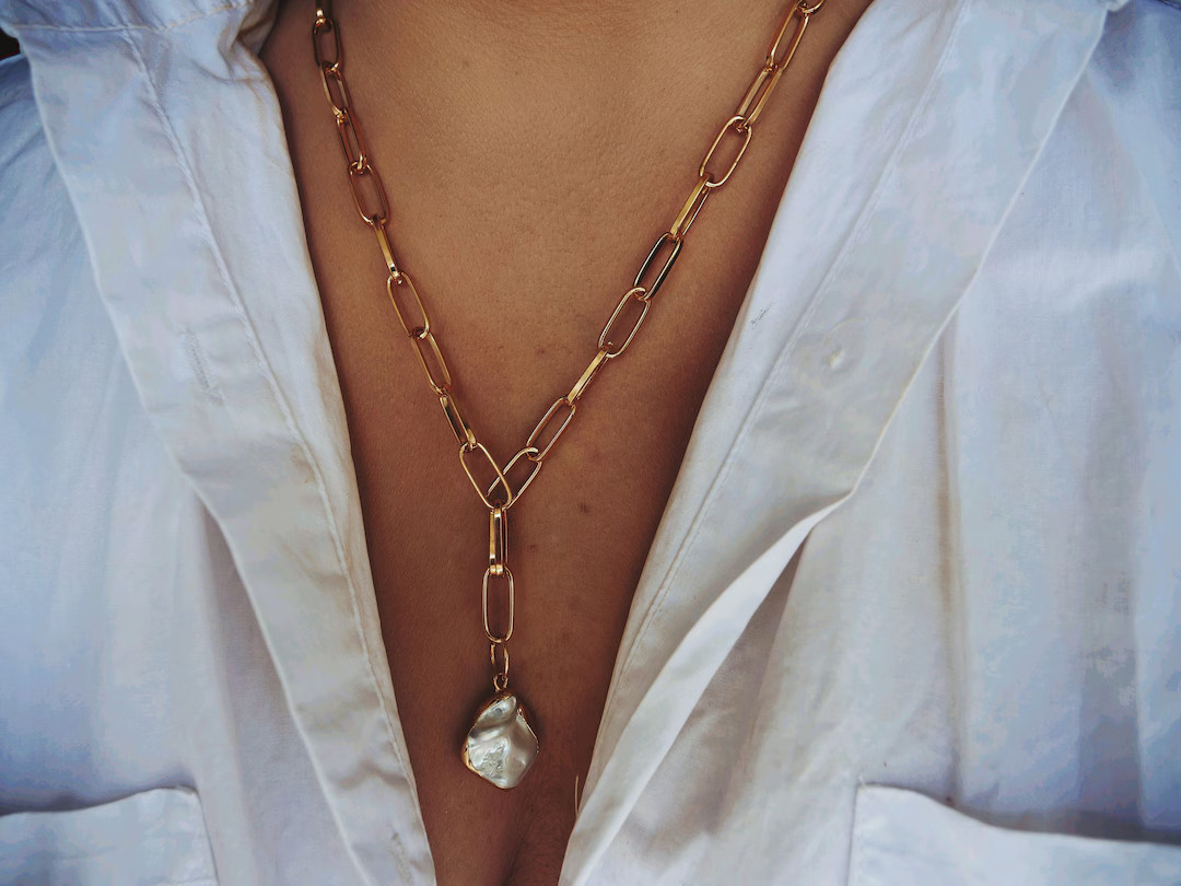 Mother of Pearl Pendant Chunky Gold Pendant Necklace Handmade Boho Hippie Chunky Pendant Necklace... | Etsy (US)