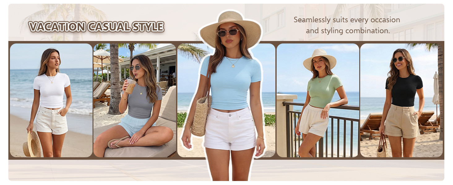 Trendy Queen Womens Short Sleeve T Shirts - Buttery Soft Summer Crop Tops Slim Fit Y2k Basic Tees... | Amazon (US)