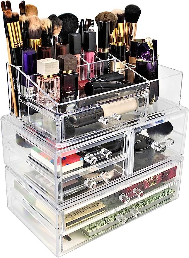 Sorbus Clear Acrylic Makeup Organizers - Large Storage Case Display Set - 3-Piece Stackable Makeu... | Amazon (US)