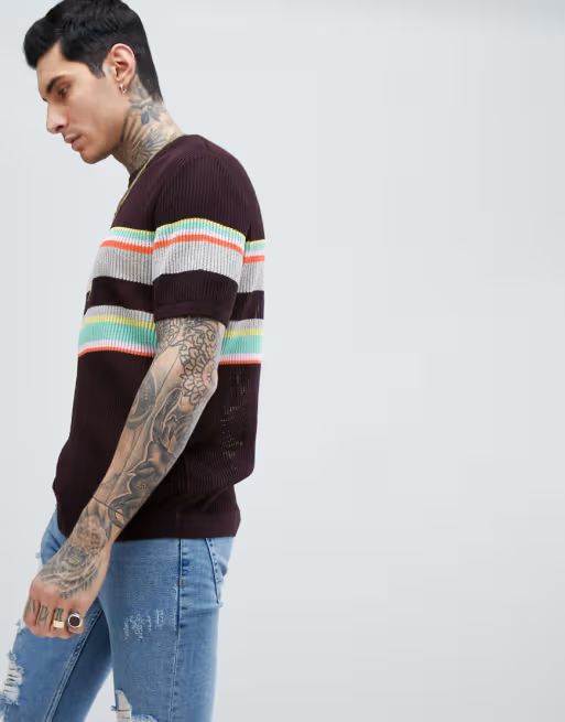 ASOS DESIGN knitted mesh t-shirt with stripes | ASOS US