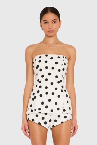 Amanda Uprichard Linda Top in Polka Dot in White Black - Size M | Amanda Uprichard