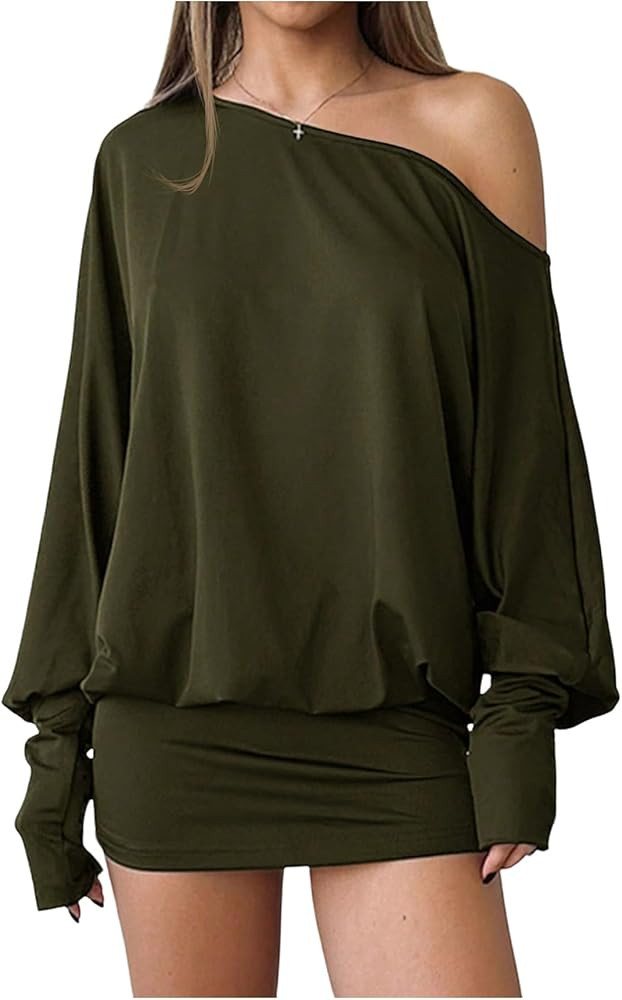 SOLY HUX Women's Long Sleeve Off The Shoulder Dress Y2k Mini Dress Streetwear Music Festival Outf... | Amazon (US)