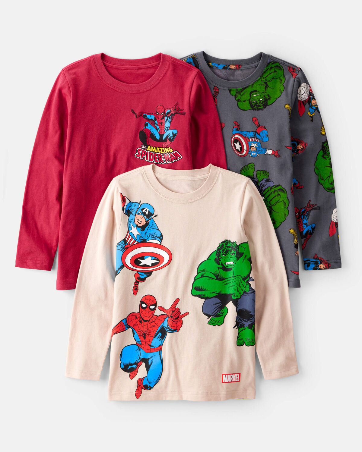 Boys 3-Pack ©Marvel Print Long-Sleeve Top - Pink/Red | Carter's Inc