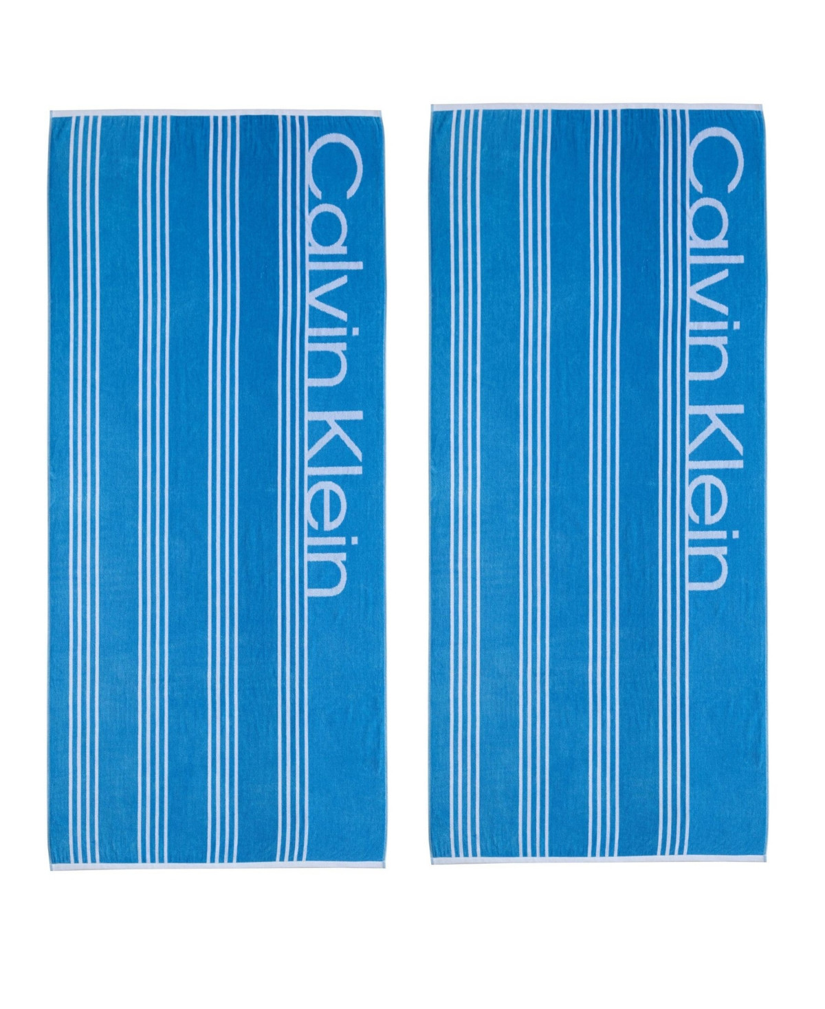 Calvin Klein Pinstripe Logo Cotton 2-Pc. Beach Towel Set, 70" x 40" - Jasper Blue | Macy's
